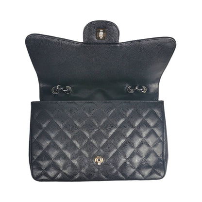 Chanel Classic Single Flap Jumbo Black Caviar Silver