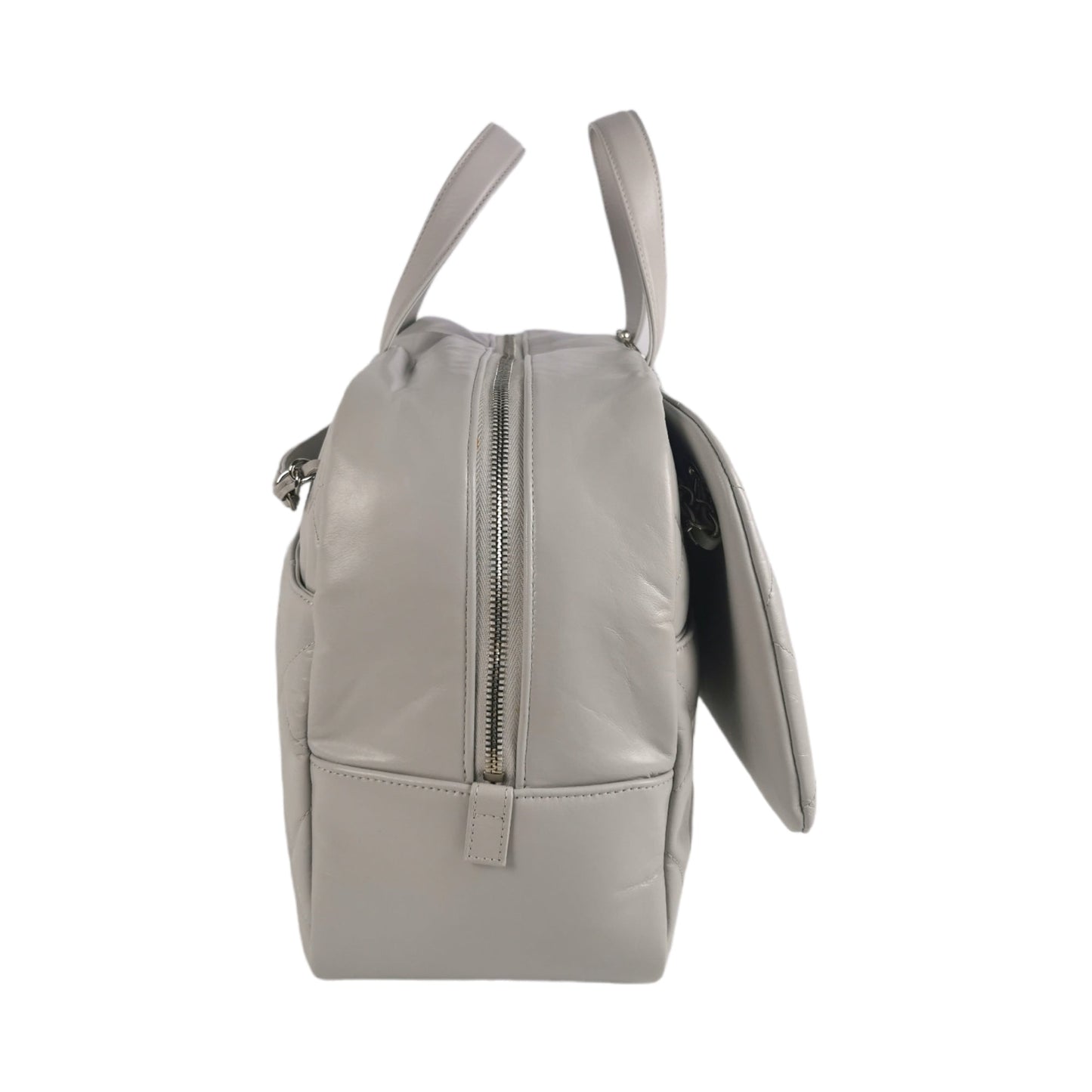 Chanel Bowling Bag Light Grey Calfskin Silver