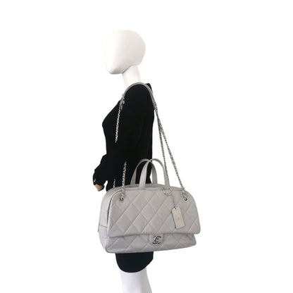 Chanel Bowling Bag Light Grey Calfskin Silver