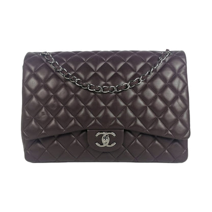 Chanel Classic Double Flap Maxi Purple Lambskin Silver