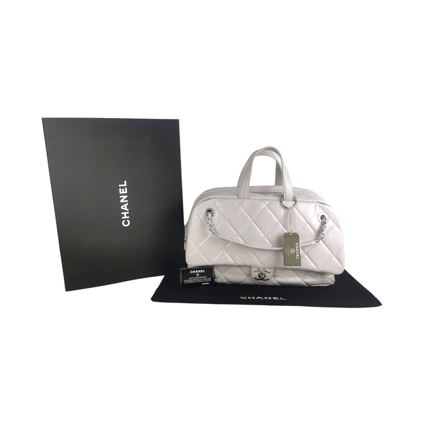 Chanel Bowling Bag Light Grey Calfskin Silver