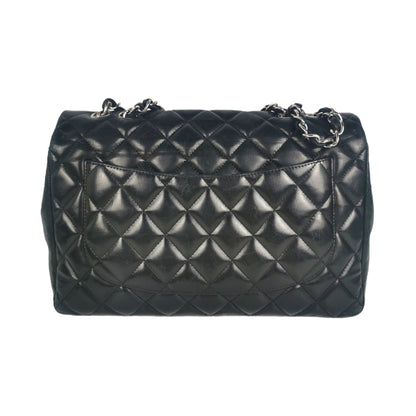 Chanel Classic Single Flap Jumbo Black Lambskin Silver