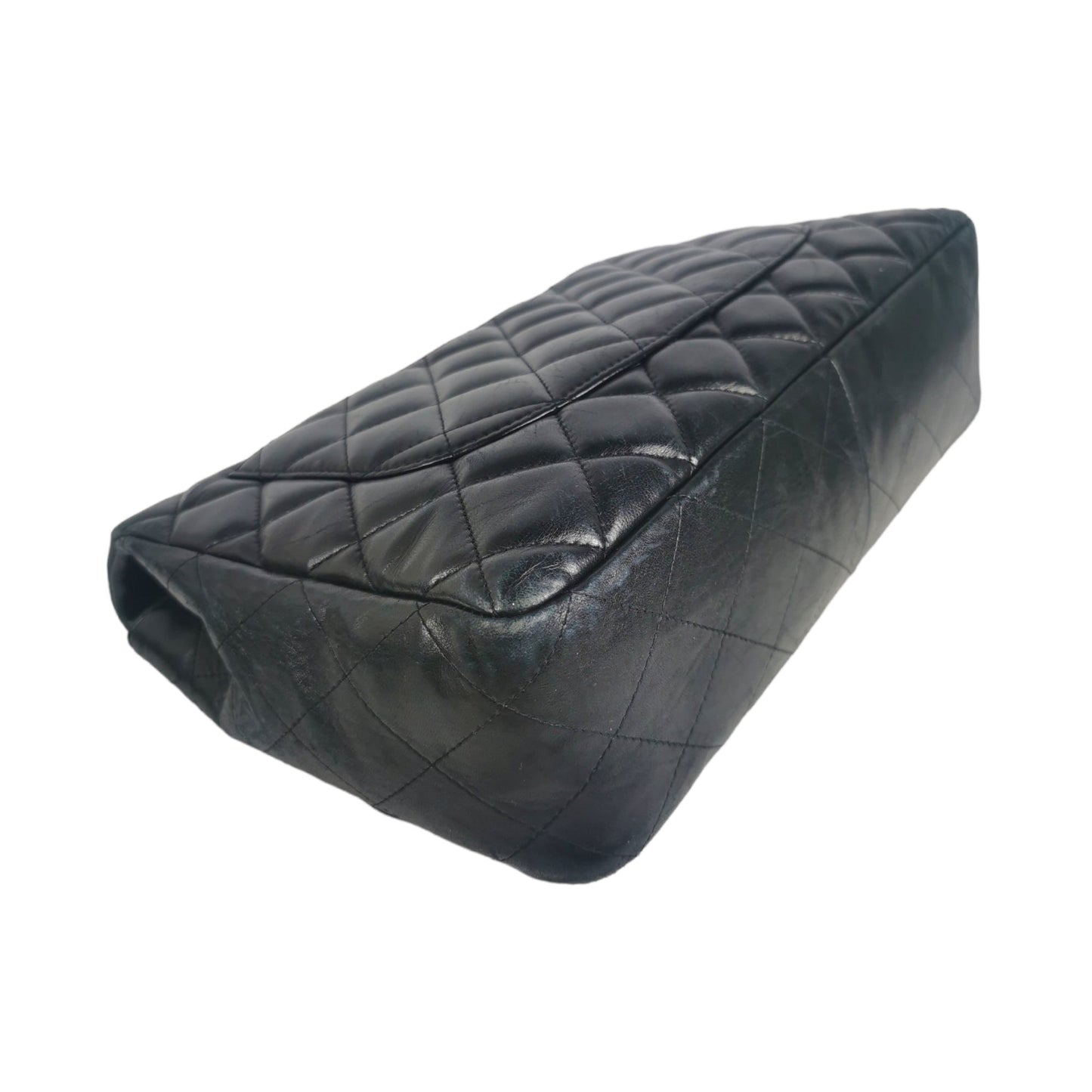 Chanel Classic Single Flap Jumbo Black Lambskin Silver