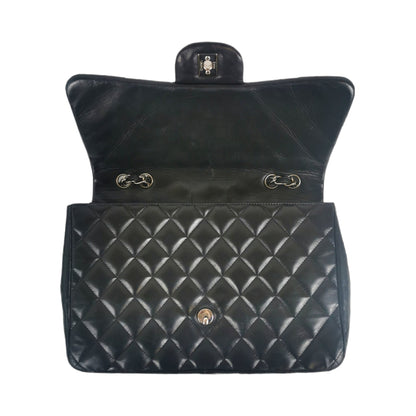 Chanel Classic Single Flap Jumbo Black Lambskin Silver