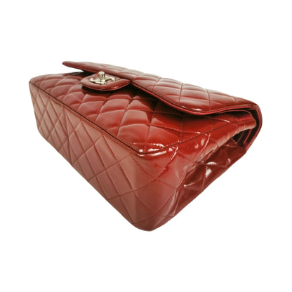 Chanel Classic Double Flap Jumbo Red Patent Leather Silver