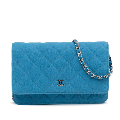 Chanel CC Wallet On Chain Blue Caviar Silver