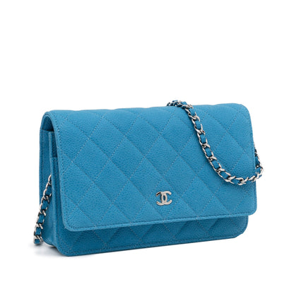 Chanel CC Wallet On Chain Blue Caviar Silver