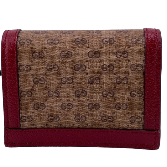 GUCCI Bifold Wallet 647788 Leather, PVC Brown Compact wallet Mini GG Supreme Doraemon Women Used