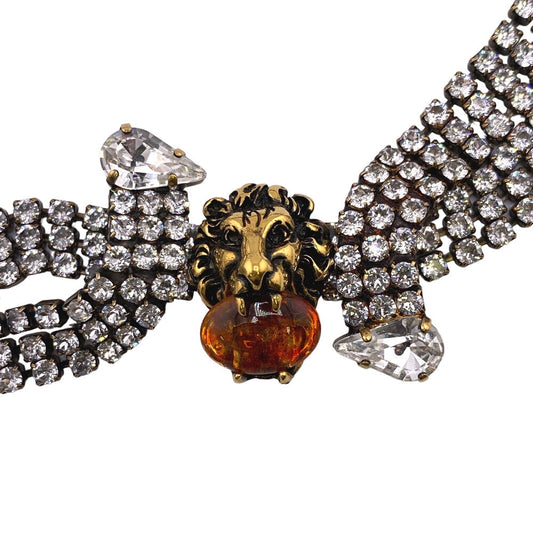 GUCCI choker Gold Plated gold Rhinestone Lion head Women Used