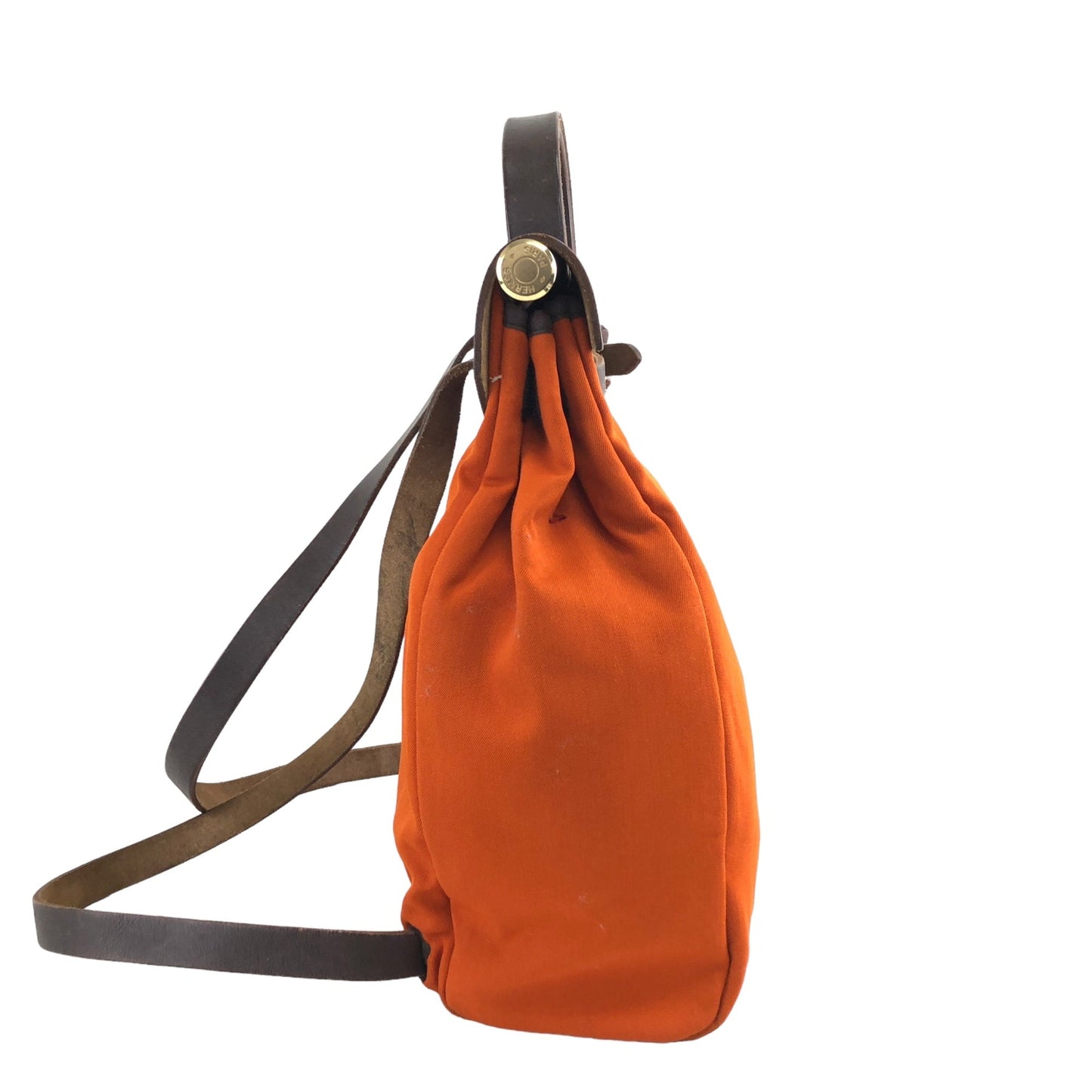 HERMES Fabric Leather Backpack Orange Vintage e8wkjy