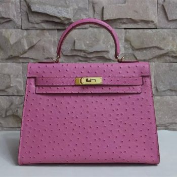 Hermes Kelly 32cm Ostrich Vein HandBag Pink Golden