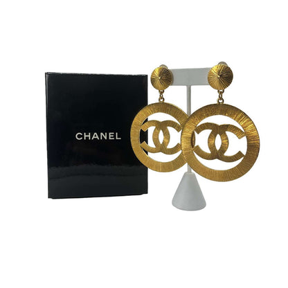 Chanel Vintage Textured CC Drop Earrings