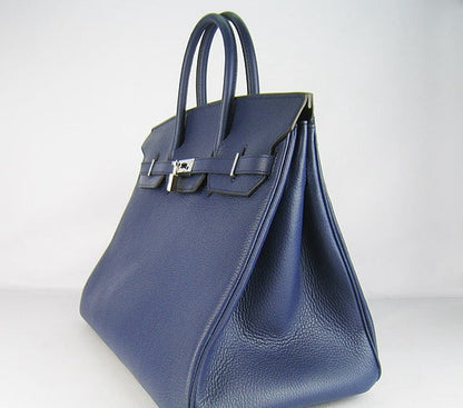 Hermes Birkin 35cm Togo Leather Handbags 6099 Dark Blue Silver