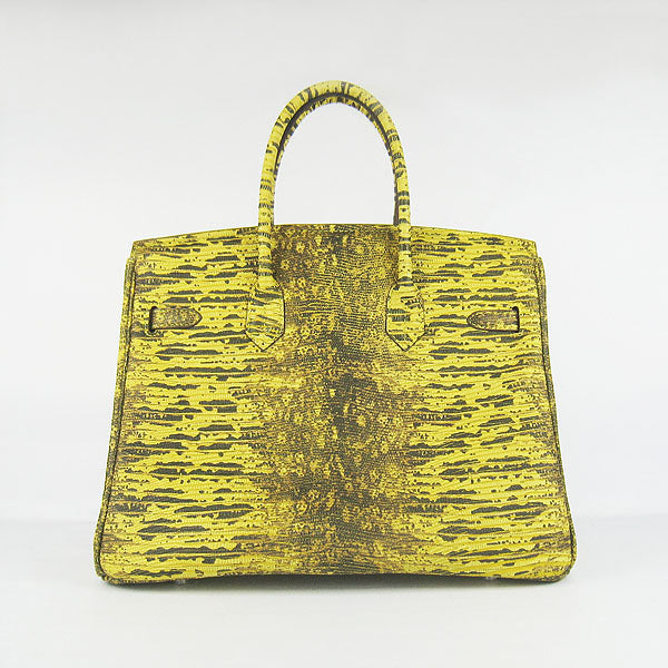 Hermes Birkin 35cm Lizard Pattern Handbag 6089 Yellow/Silver