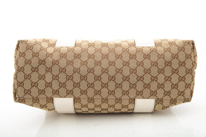 Gucci Brown & White Canvas Supreme Braided Handle Tote