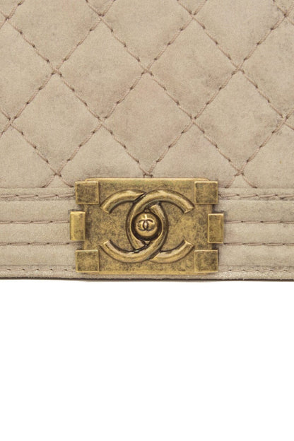 Chanel Taupe Medium Quilted Boy Flap Bag Antique Gold Hardware