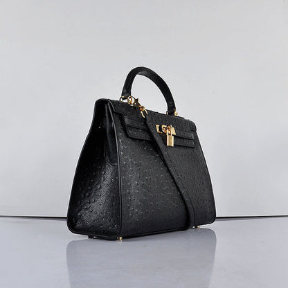 Hermes Kelly 32cm Ostrich Vein 6108 Black Golden