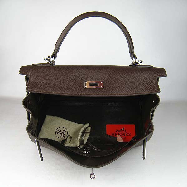 Hermes Kelly 32cm Togo Leather 6108 Dark Coffee Silver