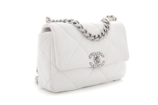 Chanel 19 White Puff Quilted Lambskin HandBag