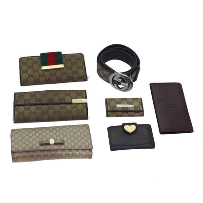 CHRISTIAN DIOR Gucci GG Canvas Belt Wallet 7Set Beige Black Auth ar11909