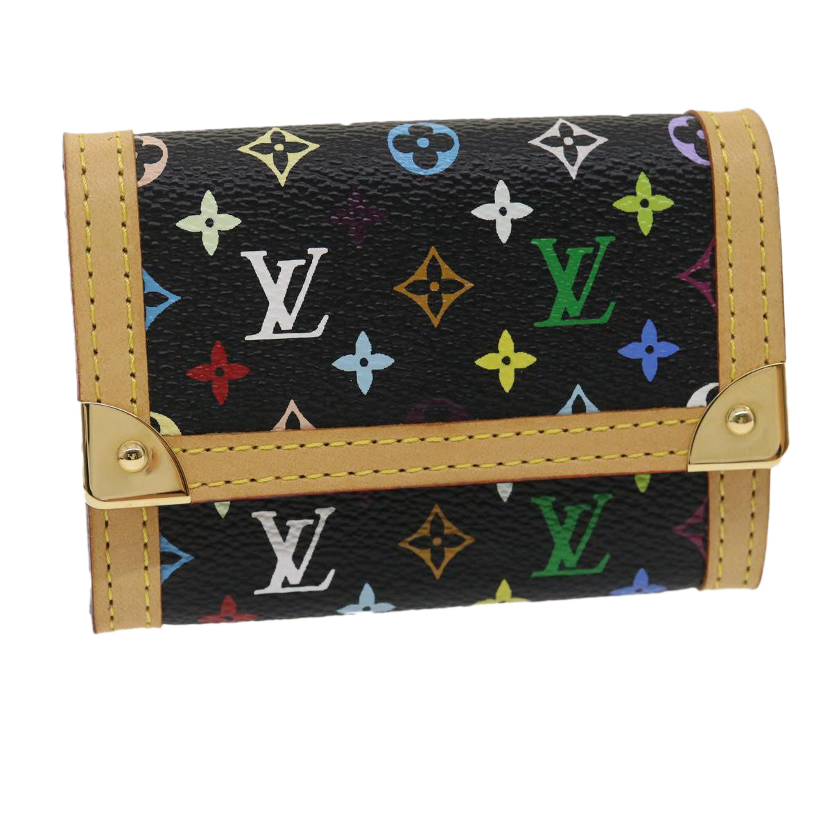 Louis Vuitton  Multicolor Porte Monnaie Plat Coin Purse Black M92656 Auth ar6950