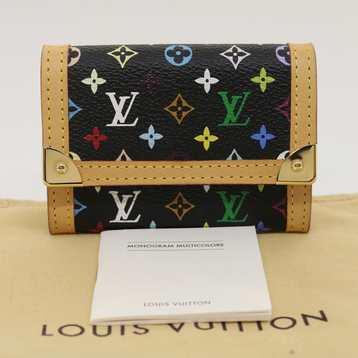 Louis Vuitton  Multicolor Porte Monnaie Plat Coin Purse Black M92656 Auth ar6950