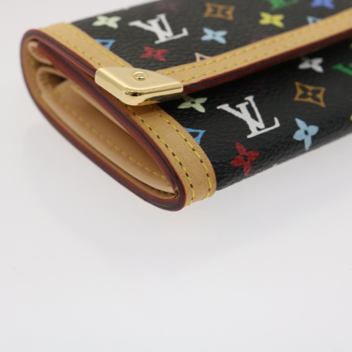 Louis Vuitton  Multicolor Porte Monnaie Plat Coin Purse Black M92656 Auth ar6950