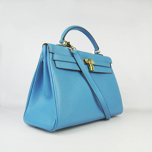 Hermes Kelly 35cm Togo Leather HandBag Light Blue/Golden