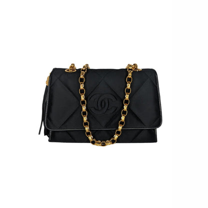 Chanel Vintage Satin Quilted CC Tassel Flap Bag