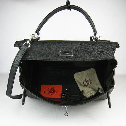 Hermes Kelly 32cm Togo Leather HandBag 6108 Black Silver