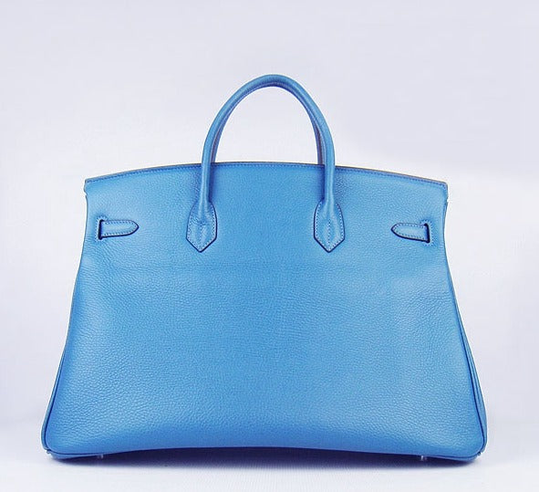 Hermes Birkin 35cm Togo Leather Handbags 6099 Blue Silver