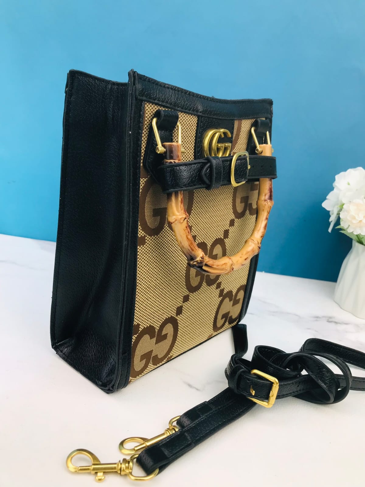 Gucci bamboo handle tote handbag