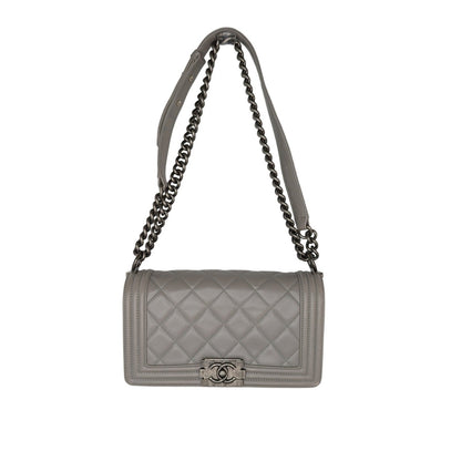 Chanel Gray Quilted Calfskin Medium Boy Bag