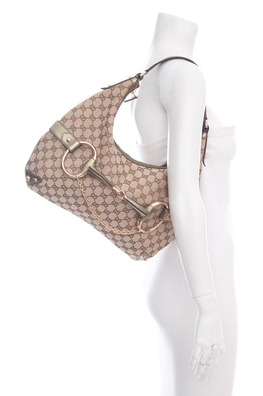 Gucci Brown Jackie O Horsebit Canvas HandBag