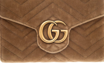 Gucci Brown Velvet Marmont Cross-Body Chain Wallet