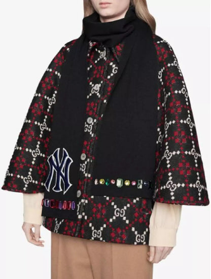 New Gucci NY Yankee  Wool Scarf With  Gems