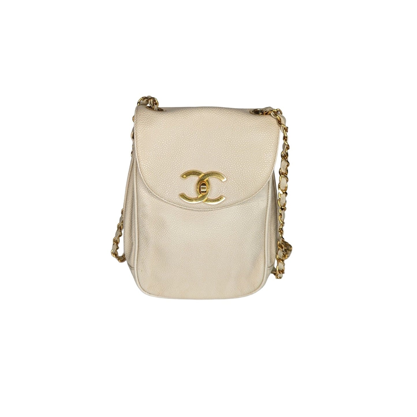 Chanel 90s Caviar Light Beige Oversize CC Flap Crossbody