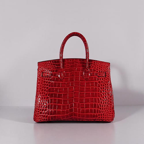 Hermes Birkin 30cm Crocodile Leather Bag With Strap Red Gold