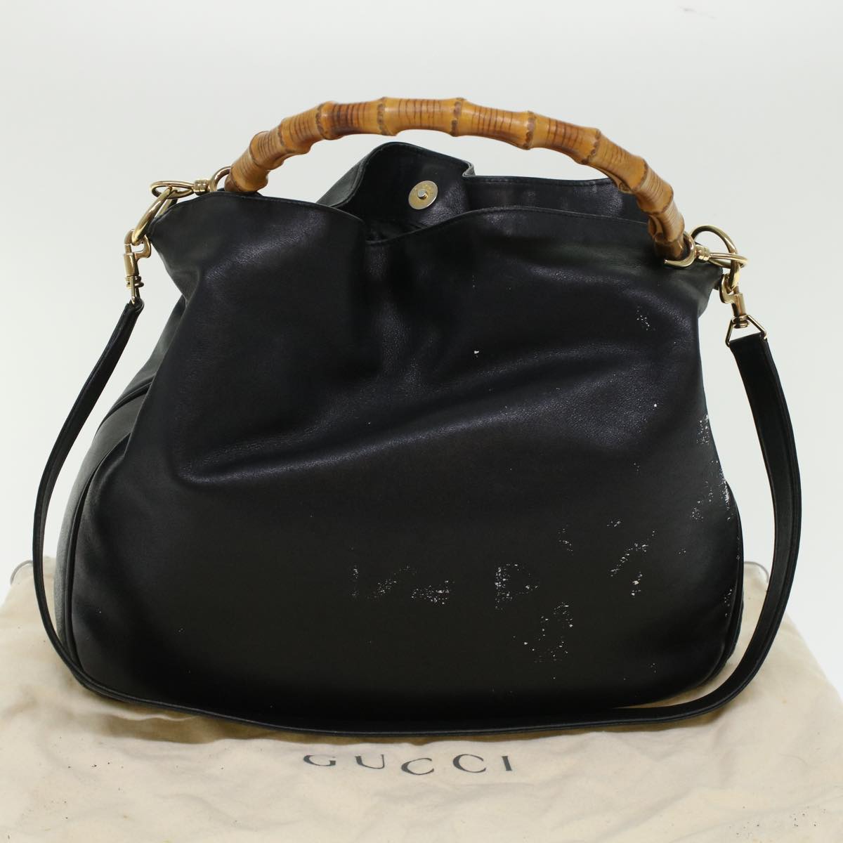 GUCCI Bamboo Hand Bag Leather 2way Black  bs6247