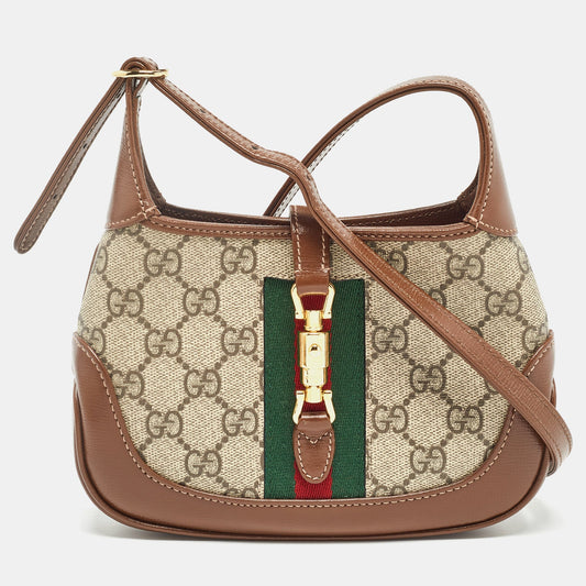 Gucci Beige/tan Gg Supreme Canvas And Leather Mini 1961 Jackie Shoulder Bag