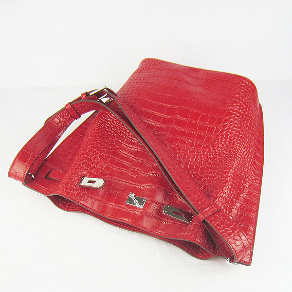 Hermes Crocodile vein Shoulder Bag H2804 red Silver