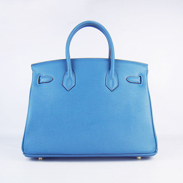 Hermes Birkin 30cm Togo Leather Handbags Blue Golden