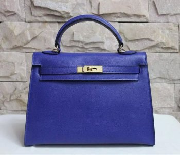 Hermes Kelly 32cm Epsom Leather HandBag Electric Blue Gold