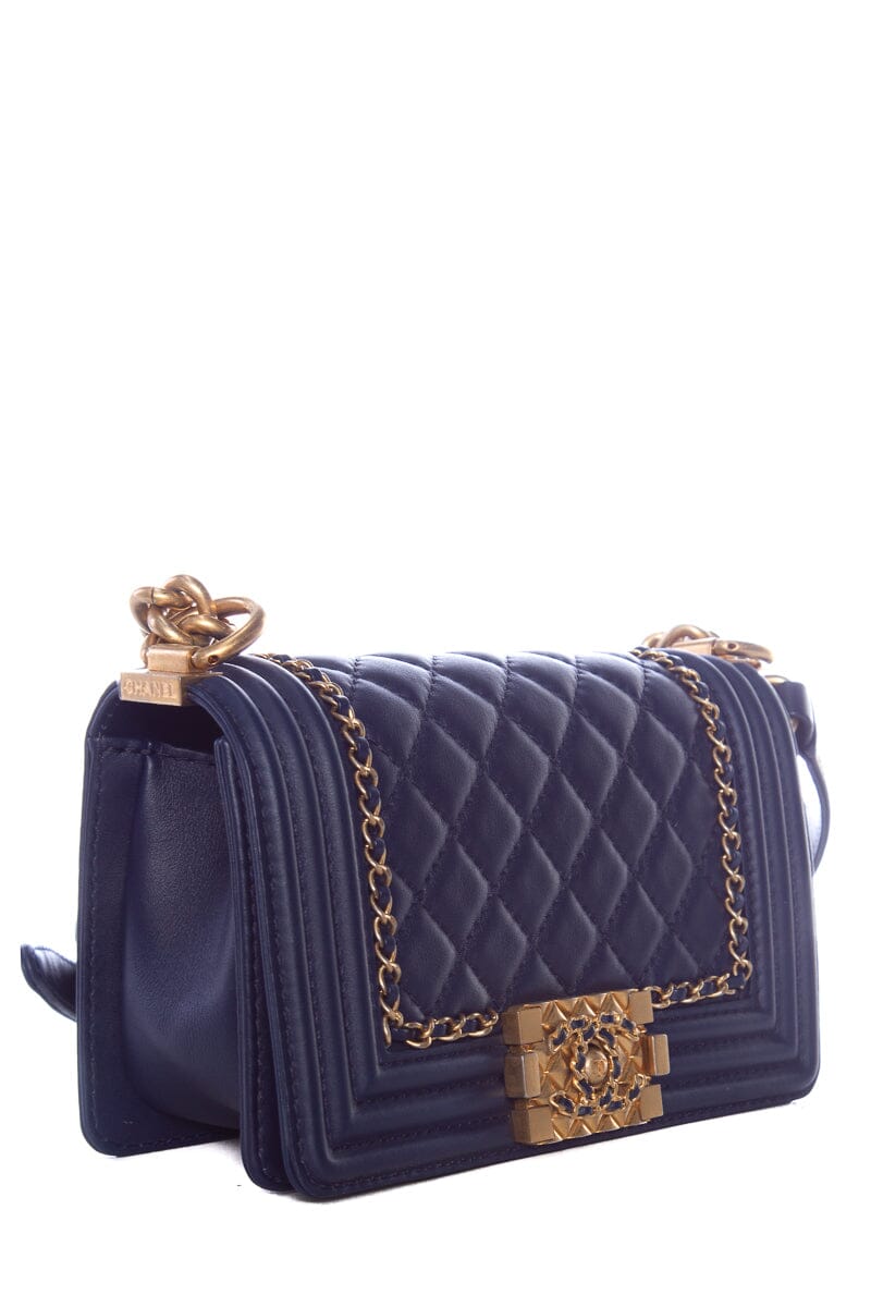 Chanel Infinity Boy Flap Quilted Calfskin Navy Small HandBag