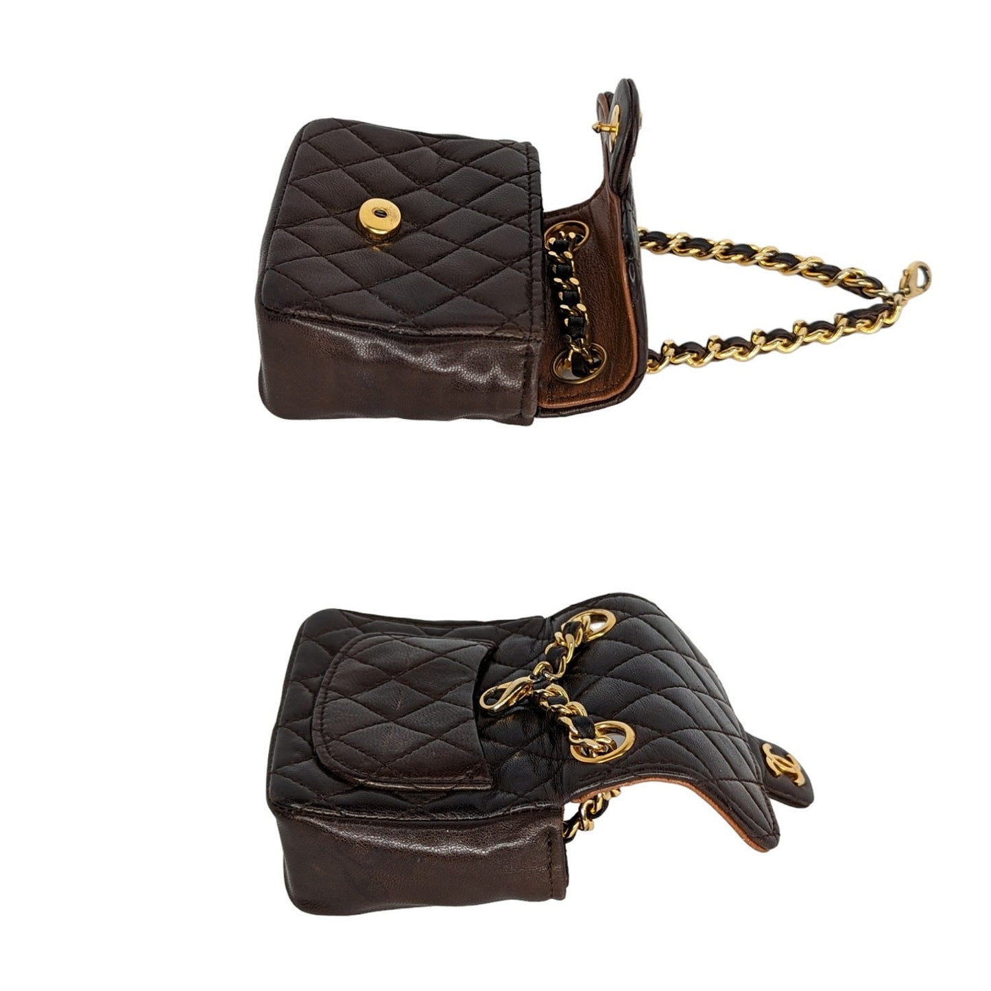 Chanel Vintage Brown Lambskin Quilted Micro Mini Flap Belt Bag Charm