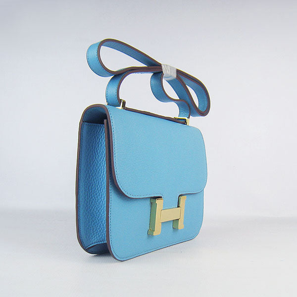 Hermes Constance Cowskin Leather Bag H017 light blue golden