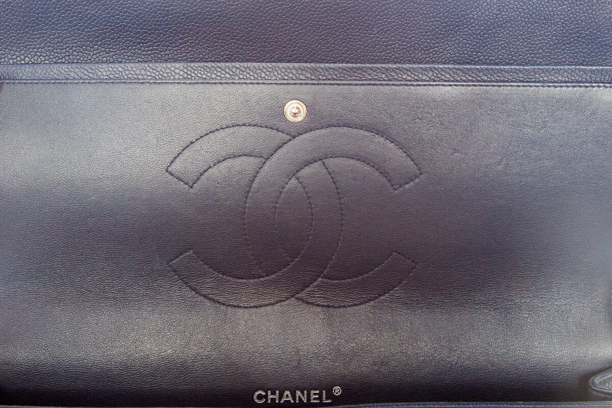 Chanel Midnight  Double Flap Caviar Maxi SHW HandBag