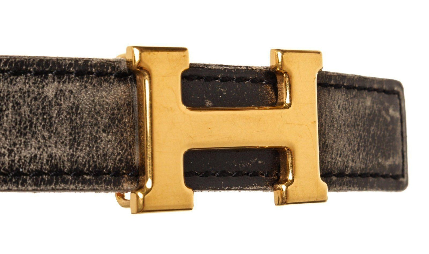 Hermes Black Brown Vintage Skinny Leather H Belt