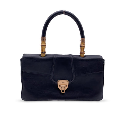 Gucci Black Leather Bamboo Detail HandBag Satchel Bag