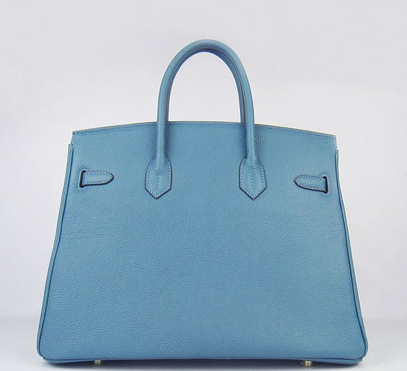 Hermes Birkin 35cm Cattle Skin Vein Handbags Blue Golden